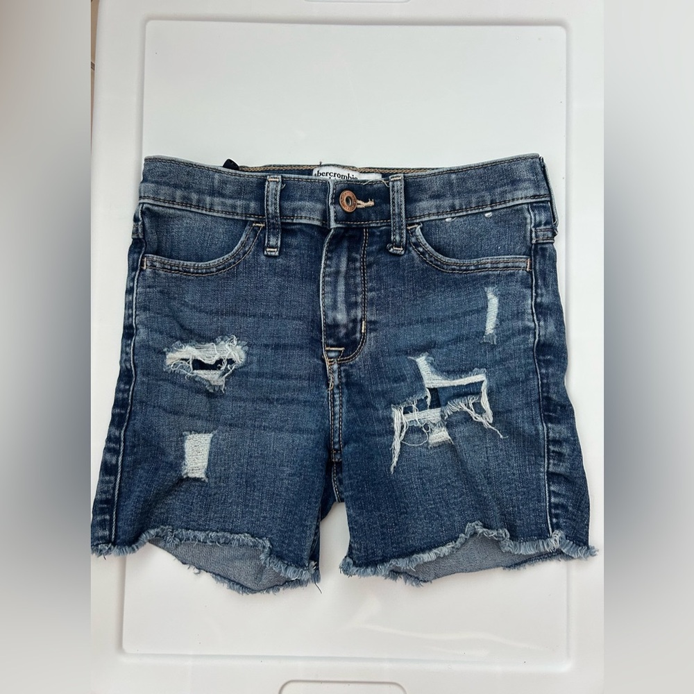 EUC Abercrombie Kids Distressed High-Rise Denim Bike Shorts